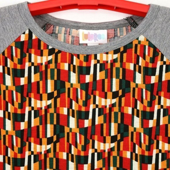 LuLaRoe Randy Baseball Shirt T-Shirt Gray Orange Green M Medium - Picture 5 of 11